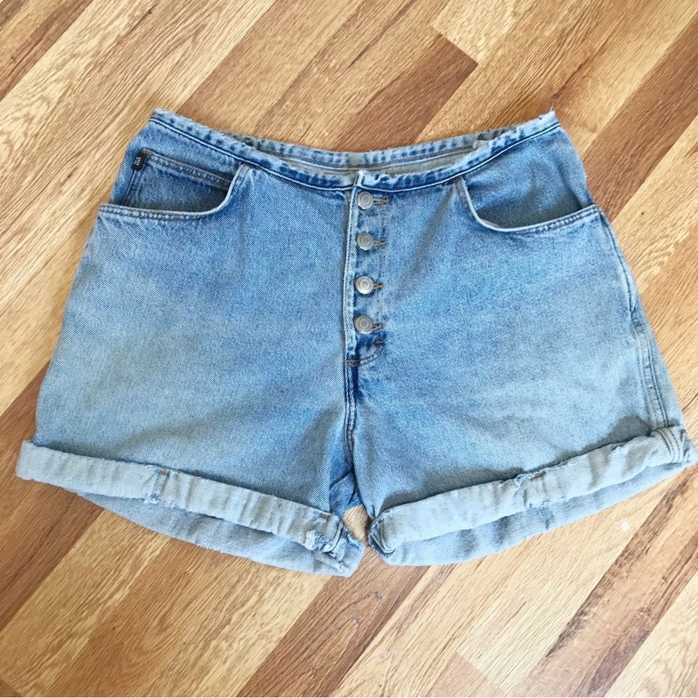 VINTAGE GITANO Denim Cuffed Shorts Button‎ Fly Distressed Blue Jean Size 10 30